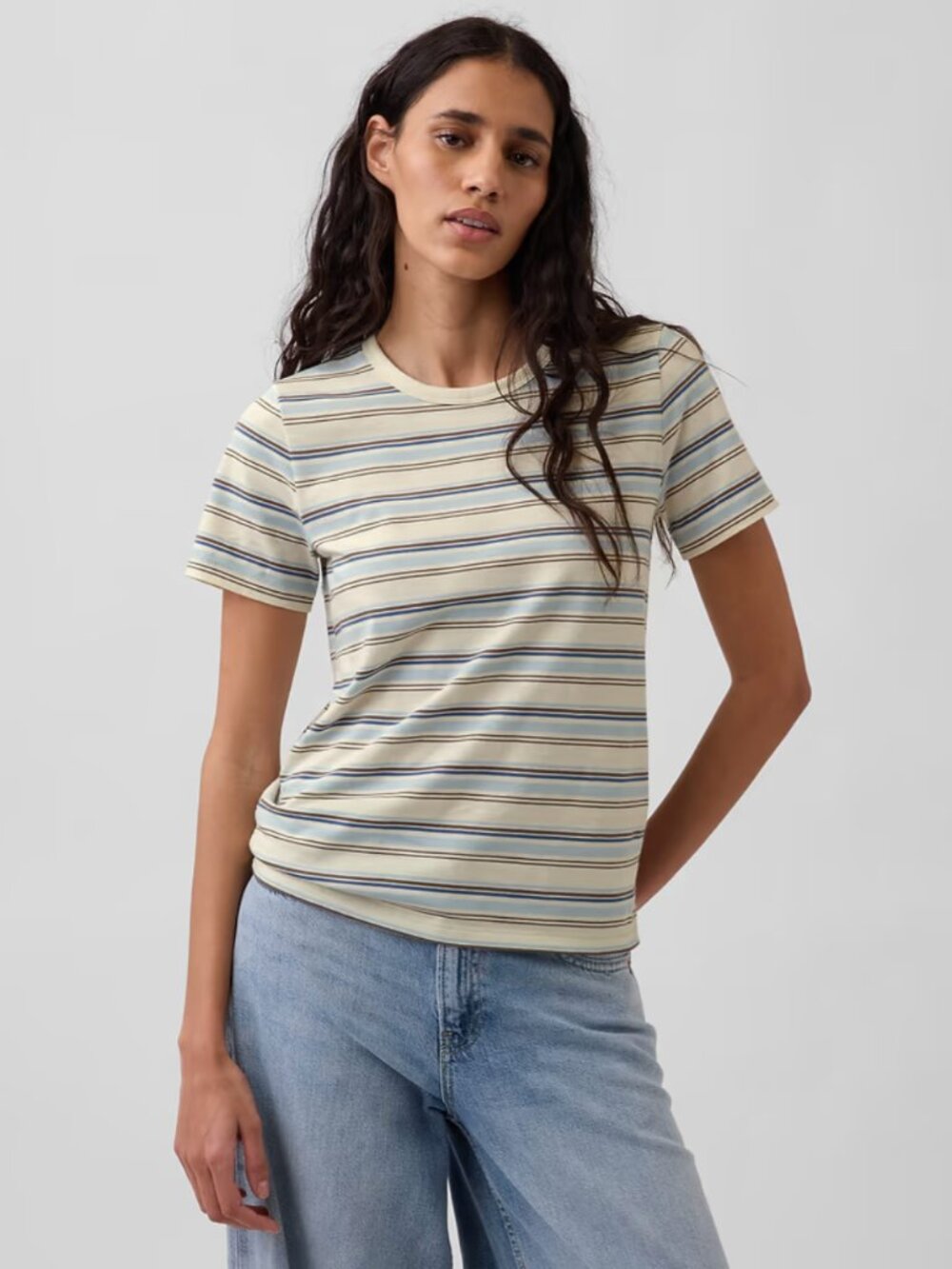 GAP Organic Cotton VintageSoft T-Shirt - Sz S - White and Blue Stripe